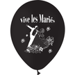 10 Ballons Latex HG95 Vive les Mariés Couple Noir - PMS