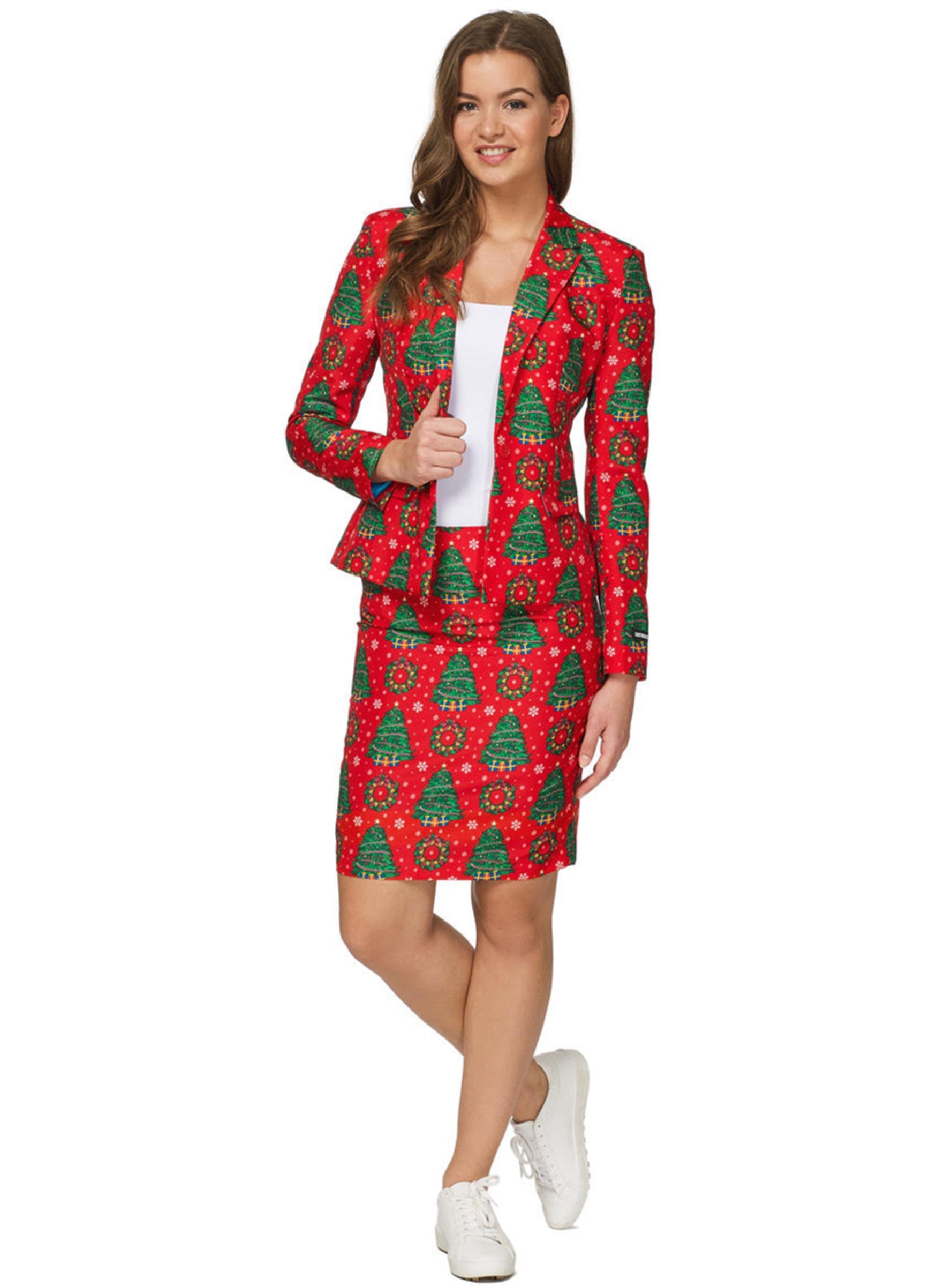 Costume Rouge Sapins de Noël femme - Suitmeister | Veste blaser, , jupe | J2F Shop