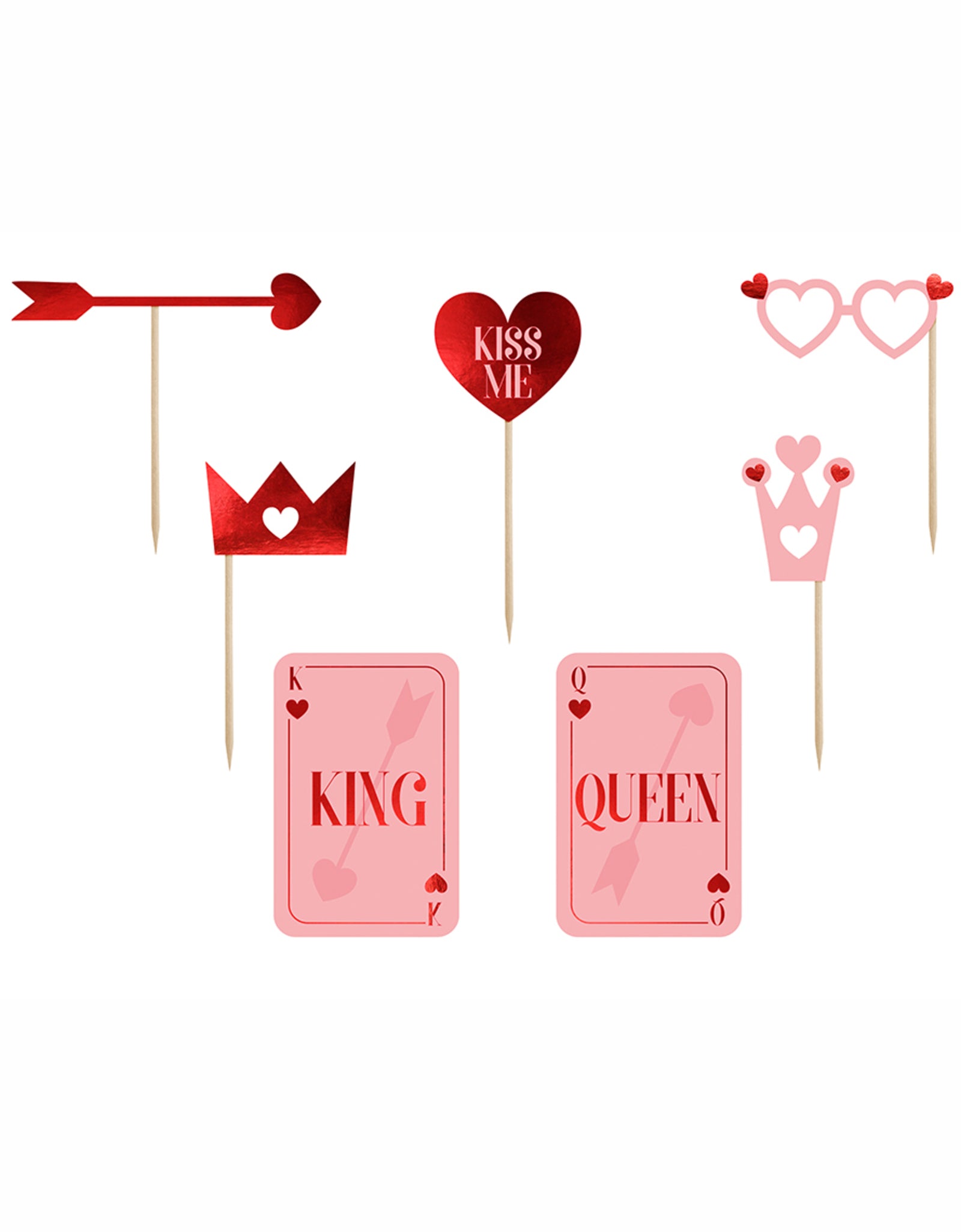 7 accessoires pour photobooth "King-Queen" - Valentine Collection | 7 accessoires pour photocall de carton | J2F Shop