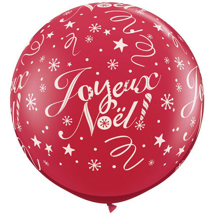 2 Ballons 3' Joyeux Noël Festive Rouge Cristal Sens Hélium - Qualatex