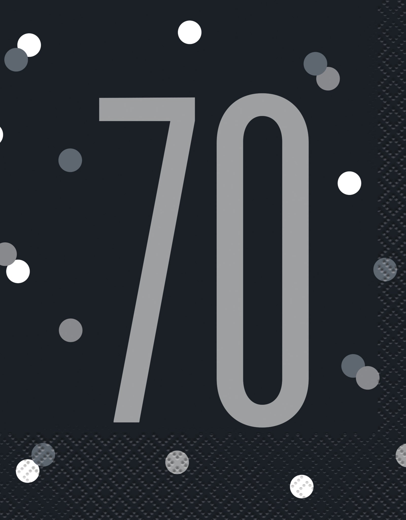 16 serviettes "70" ans noires (33x33 cm) - Black & Silver Glitz | 16 serviettes en papier. Dimensions: Pliées - 16,5x16,5cm. Dépliées - 33x33cm | J2F Shop