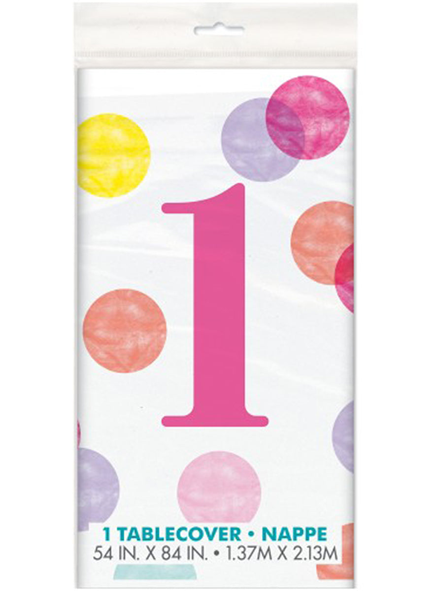 Nappe rose premier anniversaire - Pink Dots 1st Birthday | Nappe en plastique 1,40 x 2,14 m | J2F Shop