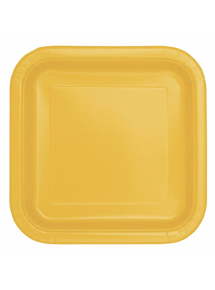 14 assiettes jaunes carrées grandes (23 cm) - Gamme couleur unie | 14 assiettes en carton de 23 cm | J2F Shop
