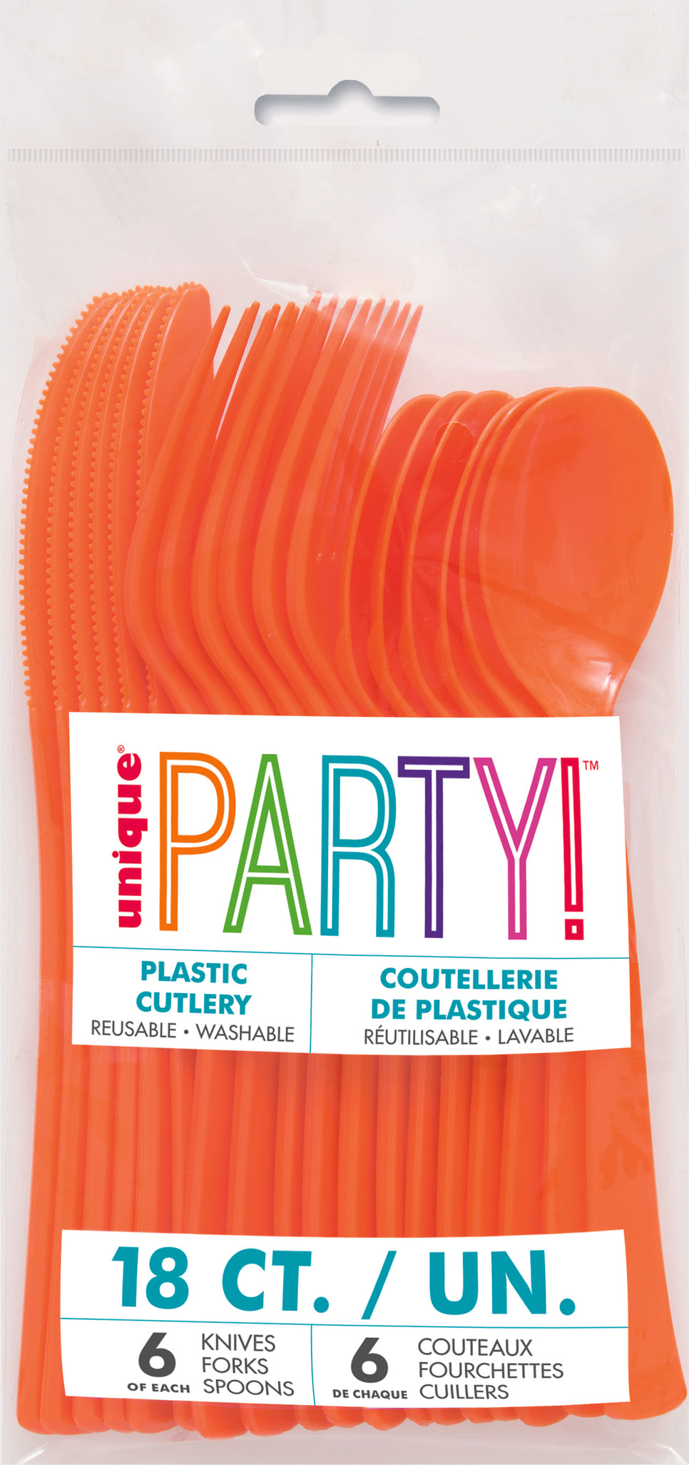 18 couverts orange en plastique - Gamme couleur unie | 6 fourchettes, 6 cuillères , 6 couteaux en plastique | J2F Shop