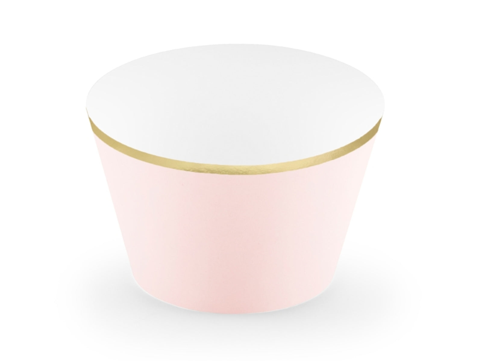 6 moules à cupcakes rose pastel bord doré en carton | 6 moules à cupcakes de 4,8 x 7,6 x 4,6 cm | J2F Shop