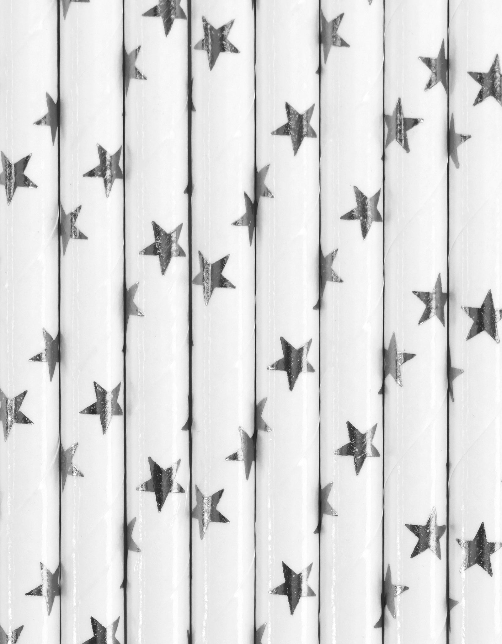 10 pailles blanches avec étoiles argentées en papier | 10 pailles en papier de 19,5 cm | J2F Shop