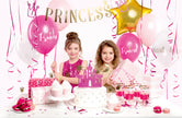 Kit décoration fête princesse - Princess | 1 banner, 6 emballages à cupcakes,4 décorations pour gâteau, 6 ballons, 1 ballon étoile dorée, 2 confettis, 1 serpentin, 1 ruban de satin , 10 pailles | J2F Shop