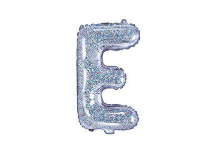 Ballon aluminium lettre E argenté à paillettes | Ballon alu de 35 cm | J2F Shop