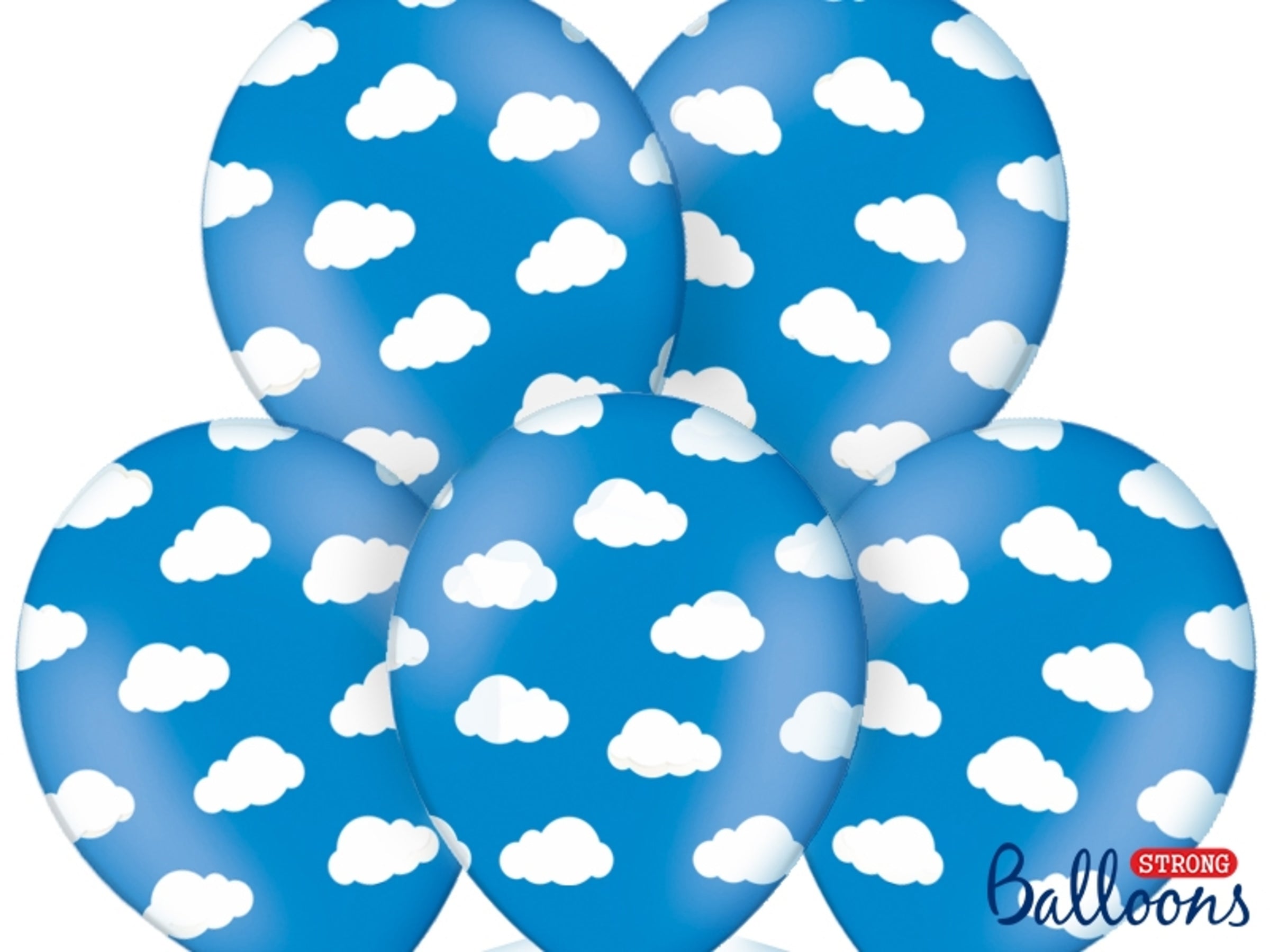 6 ballons bleu clair avec nuages blancs (30 cm) | 6  ballons de 30 cm | J2F Shop