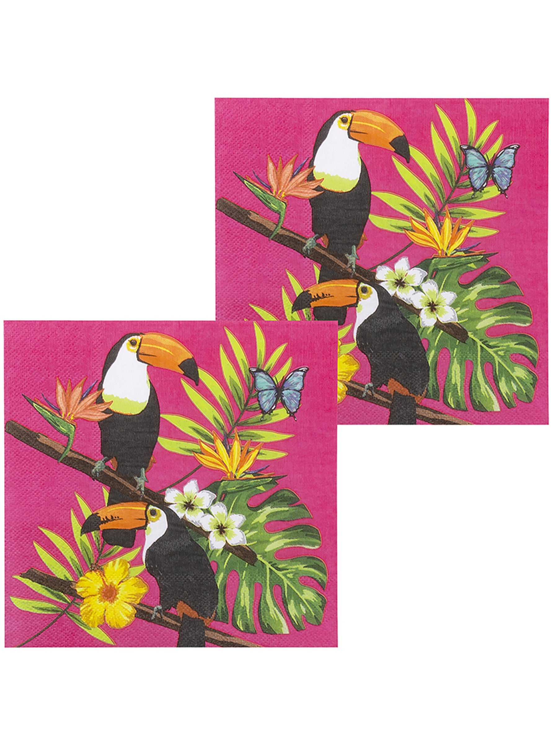 12 Serviettes en papier toucans (33x33 cm) - Toucan Party | 12 serviettes en papier.  Dimensions : Pliées  - 16,5x16,5cm. Dépliées - 33x33cm.  | J2F Shop