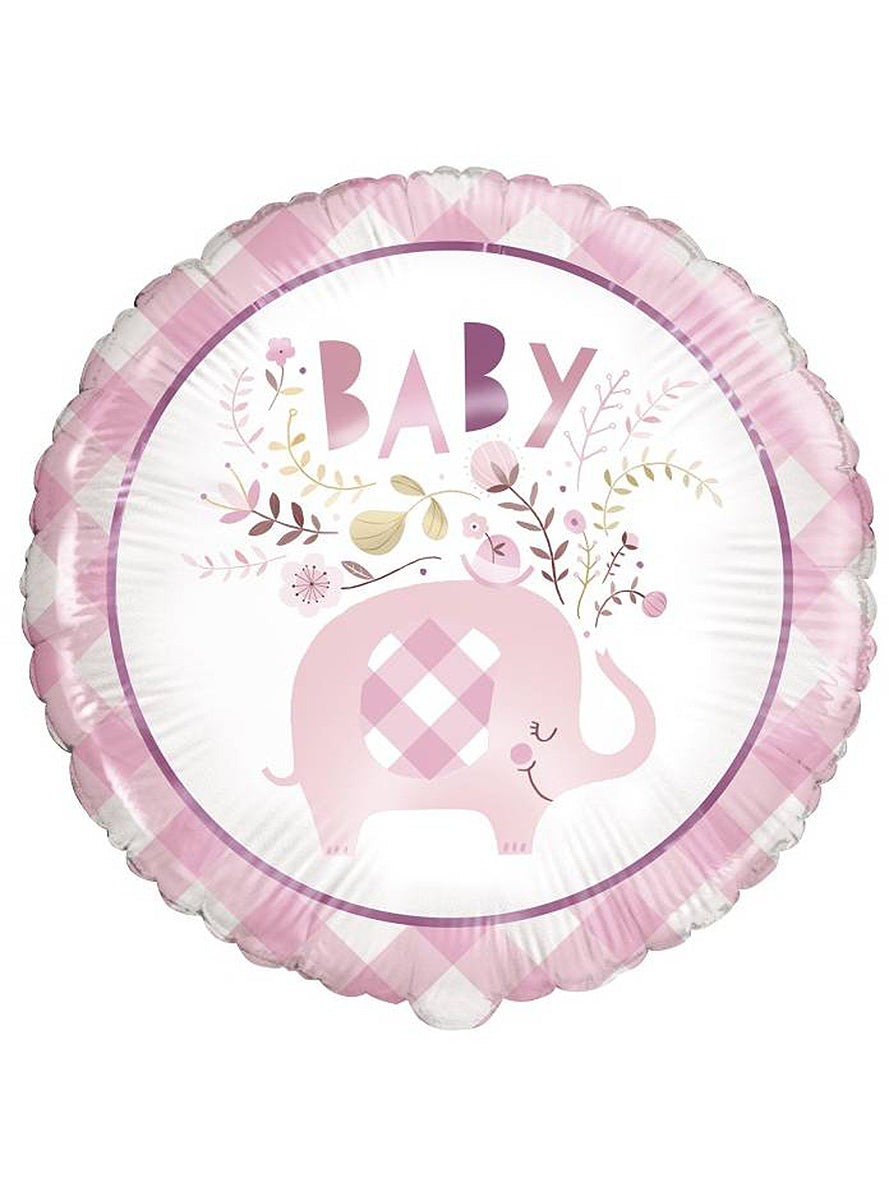 Ballon aluminium (46 cm) éléphant rose baby Shower - Pink Floral Elephant | Ballon aluminium 46 cm | J2F Shop