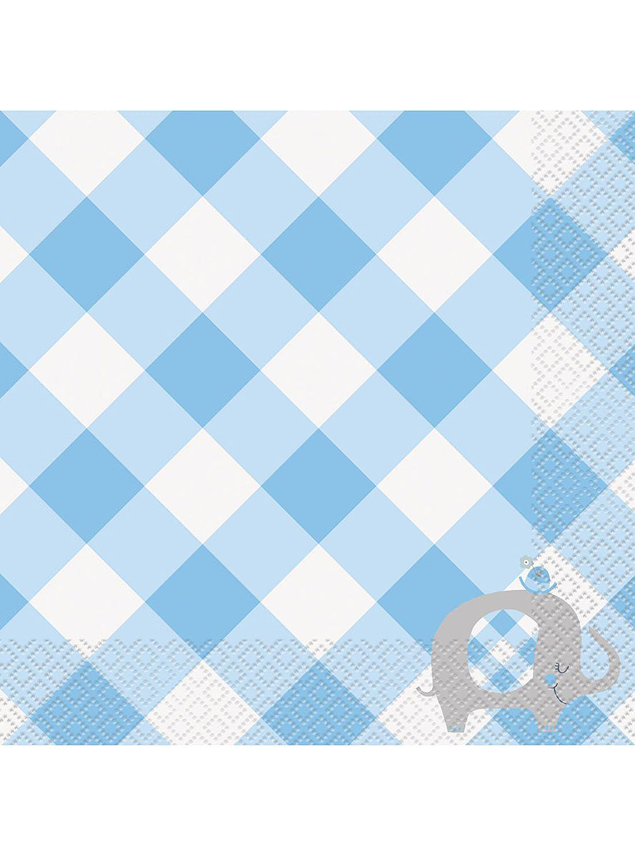 16 serviettes bleues baby Shower (33x33cm) - Blue Floral Elephant | 16 serviettes en papier | J2F Shop