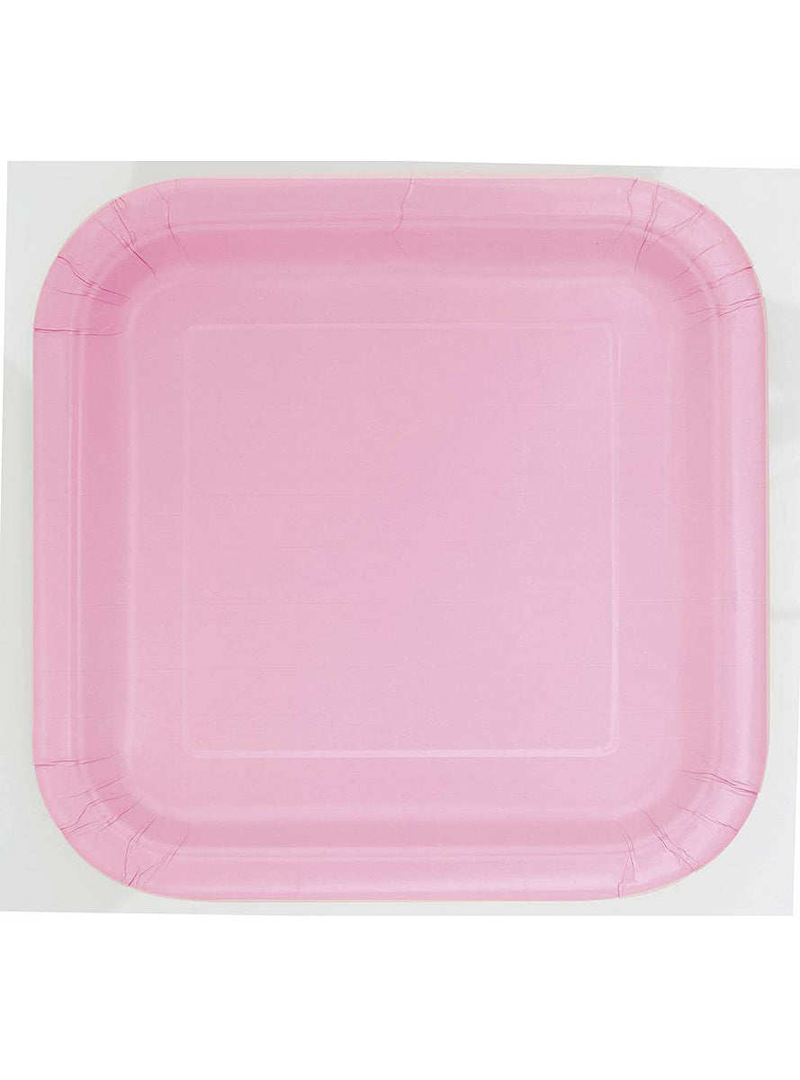 14 assiettes carrées rose clair (23 cm) - Gamme couleur unie | 14 assiettes de 23 cm carrées en carton | J2F Shop
