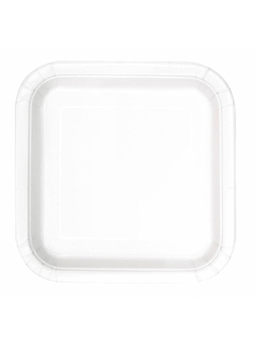 14 assiettes carrées blanches (23 cm) - Gamme couleur unie | 14 assiettes de 23 cm carrées en carton | J2F Shop