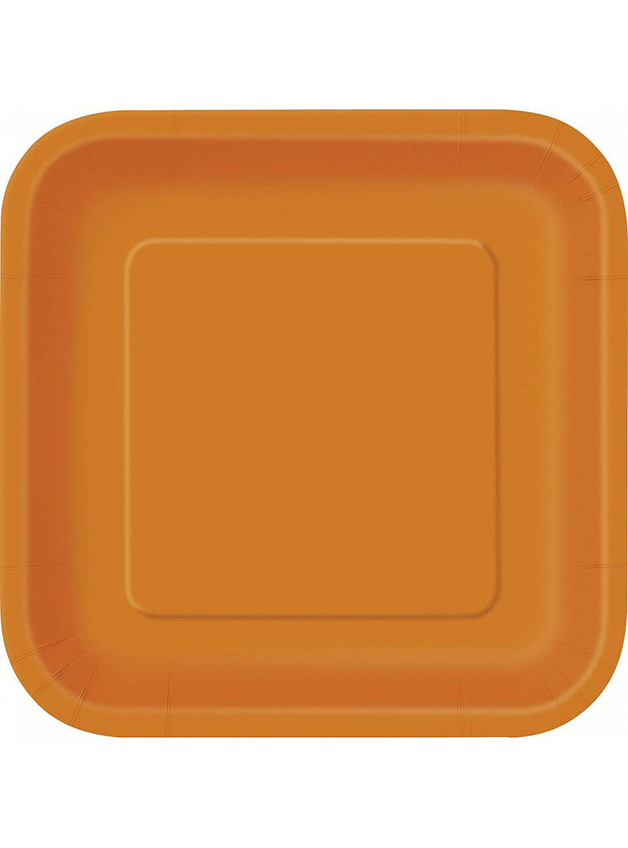 14 assiettes carrées oranges (23 cm) - Gamme couleur unie | 14 assiettes de 23 cm carrées en carton | J2F Shop