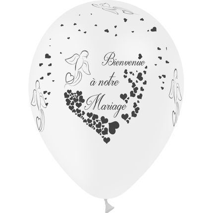 8 Ballons Latex HG95 Bienvenue à Notre Mariage Blanc - PMS
