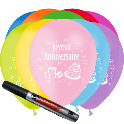 10 Ballons HG95 Joyeux Anniversaine + Stylo - PMS