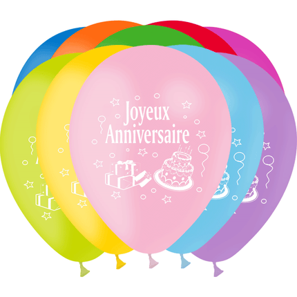 10 Ballons HG95 Joyeux Anniversaire Assortis - PMS