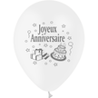 10 Ballons Latex HG95 Joyeux Anniversaire Blanc - PMS