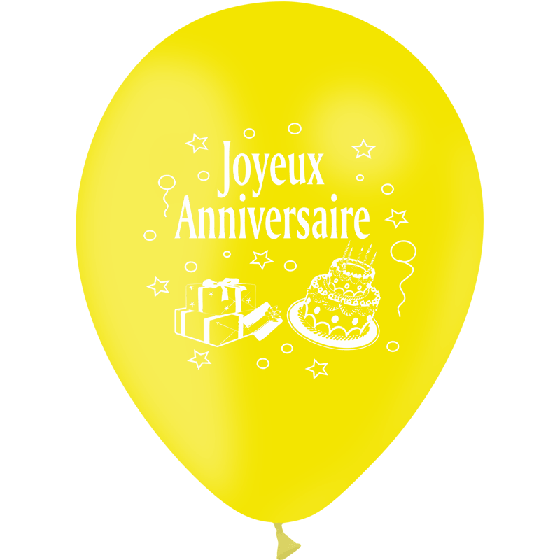 10 Ballons Latex HG95 Joyeux Annniversaire Jaune - PMS