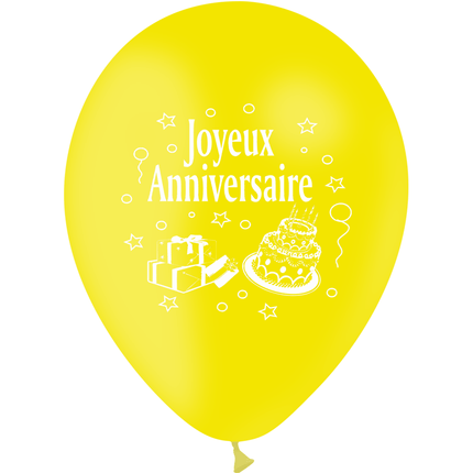10 Ballons Latex HG95 Joyeux Annniversaire Jaune - PMS