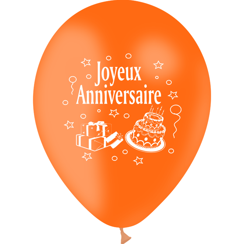 10 Ballons Latex HG95 Joyeux Anniversaire Orange - PMS