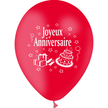 10 Ballons Latex HG95 Joyeux Anniversaire Rouge - PMS