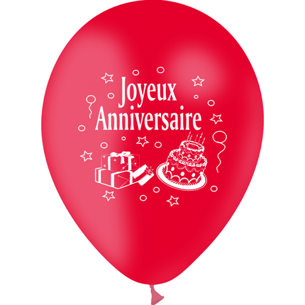 10 Ballons Latex HG95 Joyeux Anniversaire Rouge - PMS