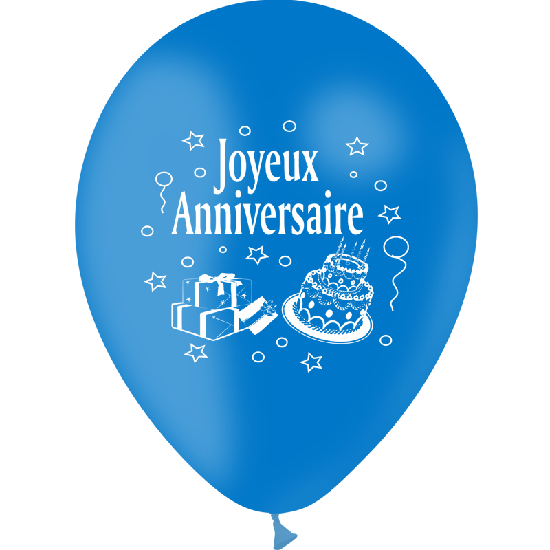 10 Ballons Latex HG95 Joyeux Anniversaire Bleu - PMS