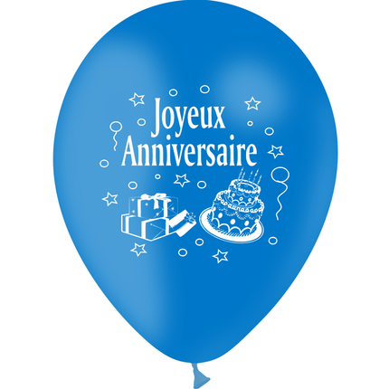 10 Ballons Latex HG95 Joyeux Anniversaire Bleu - PMS