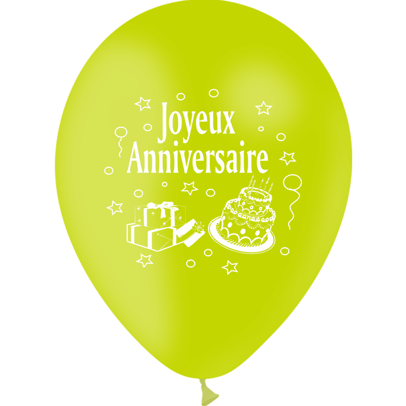 10 Ballons Latex HG95 Joyeux Anniversaire Limette - PMS