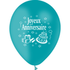 10 Ballons Latex HG95 Joyeux Anniversaire Turquoise - PMS