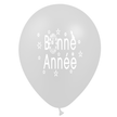 10 Ballons Latex HG95 Bonne Année Métal Argent - PMS