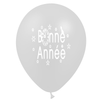 10 Ballons Latex HG95 Bonne Année Métal Argent - PMS