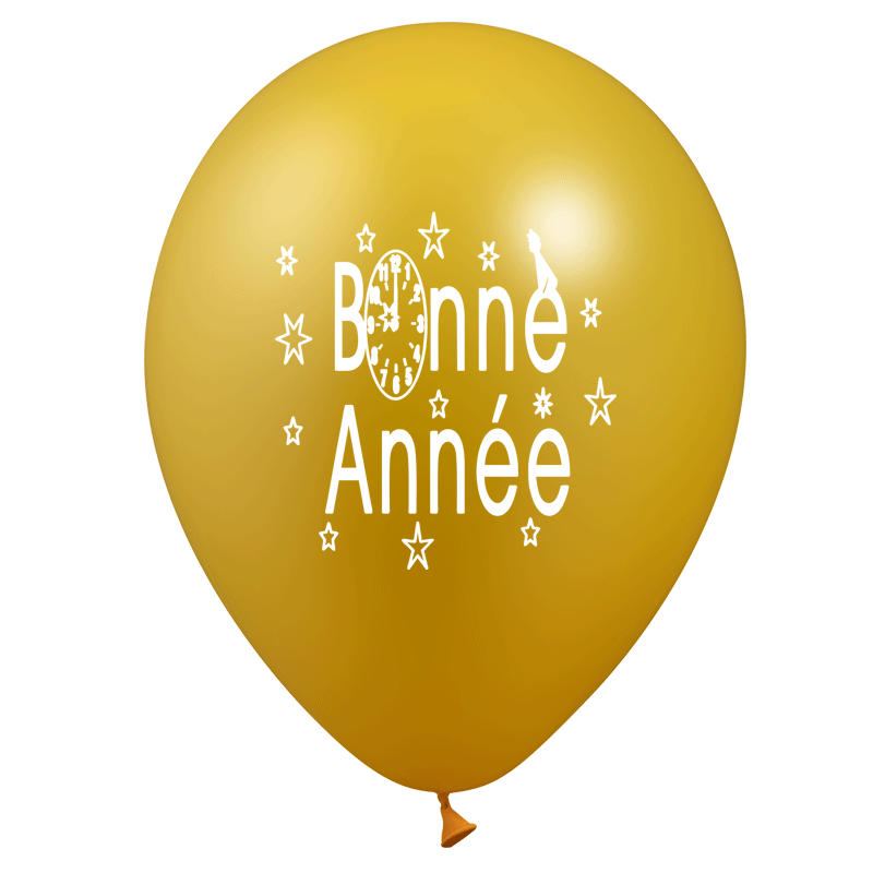 10 Ballons Latex HG95 Bonne Année Métal Or - PMS