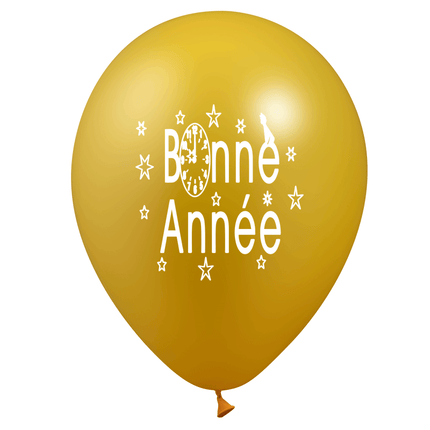 10 Ballons Latex HG95 Bonne Année Métal Or - PMS