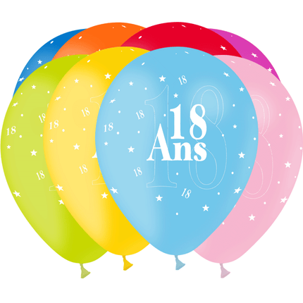 8 Ballons Latex HG95 18 Ans Assortis - PMS