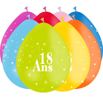 8 Ballons Latex HG95 18 Ans Assortis - PMS