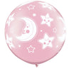 2 Ballons latex 3' Baby Moon & Stars Pearl Pink - Qualatex