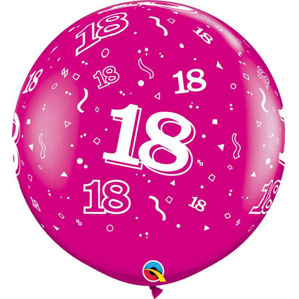 2 Ballons latex 3' Chiffre 18 Wild Berry - Qualatex