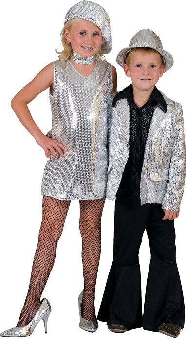 veste disco pour enfant à paillettes argent taille 1m16