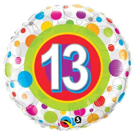 Ballon Aluminium Rond Chiffre 13 Multicolore 18
