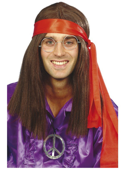 Kit d'homme hippie | perruque, lunettes, médaillon avec le symbole de la paix , bandeau pour les cheveux | J2F Shop