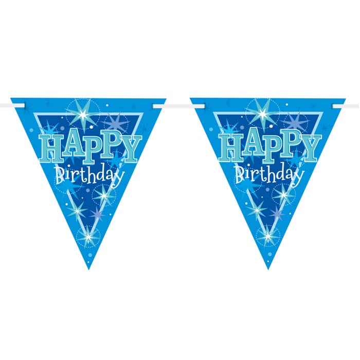 Flag Banner Happy Birthday Blue Sparkle
