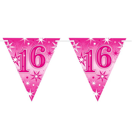 Flag Banner Age 16 Pink Sparkle