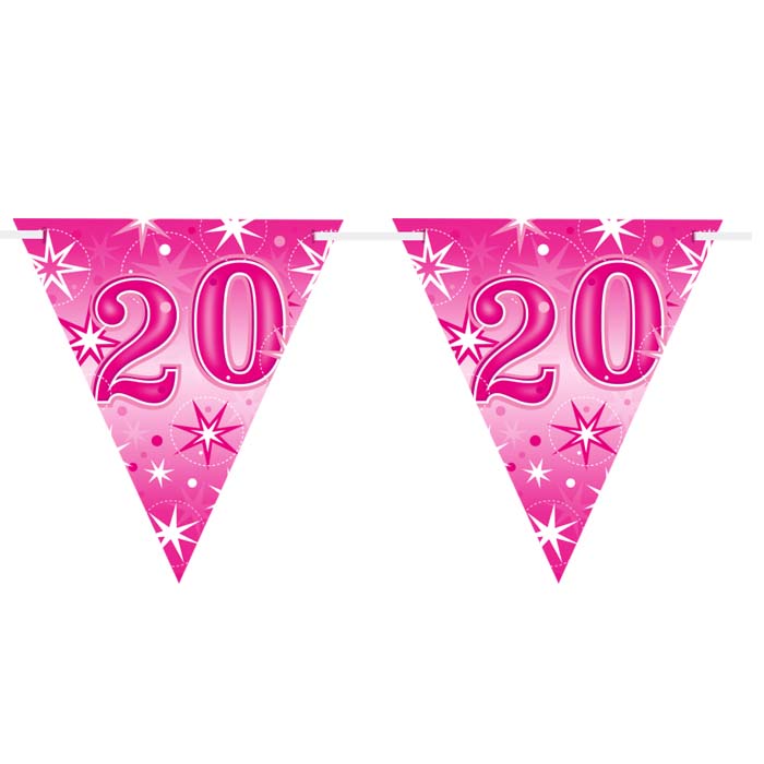 Flag Banner Age 20 Pink Sparkle