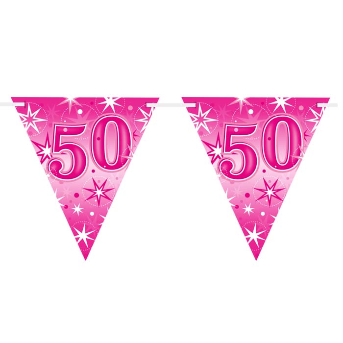 Flag Banner Age 50 Pink Sparkle