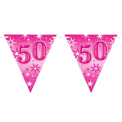 Flag Banner Age 50 Pink Sparkle
