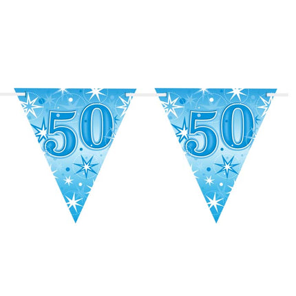 Flag Banner Age 50 Blue Sparkle
