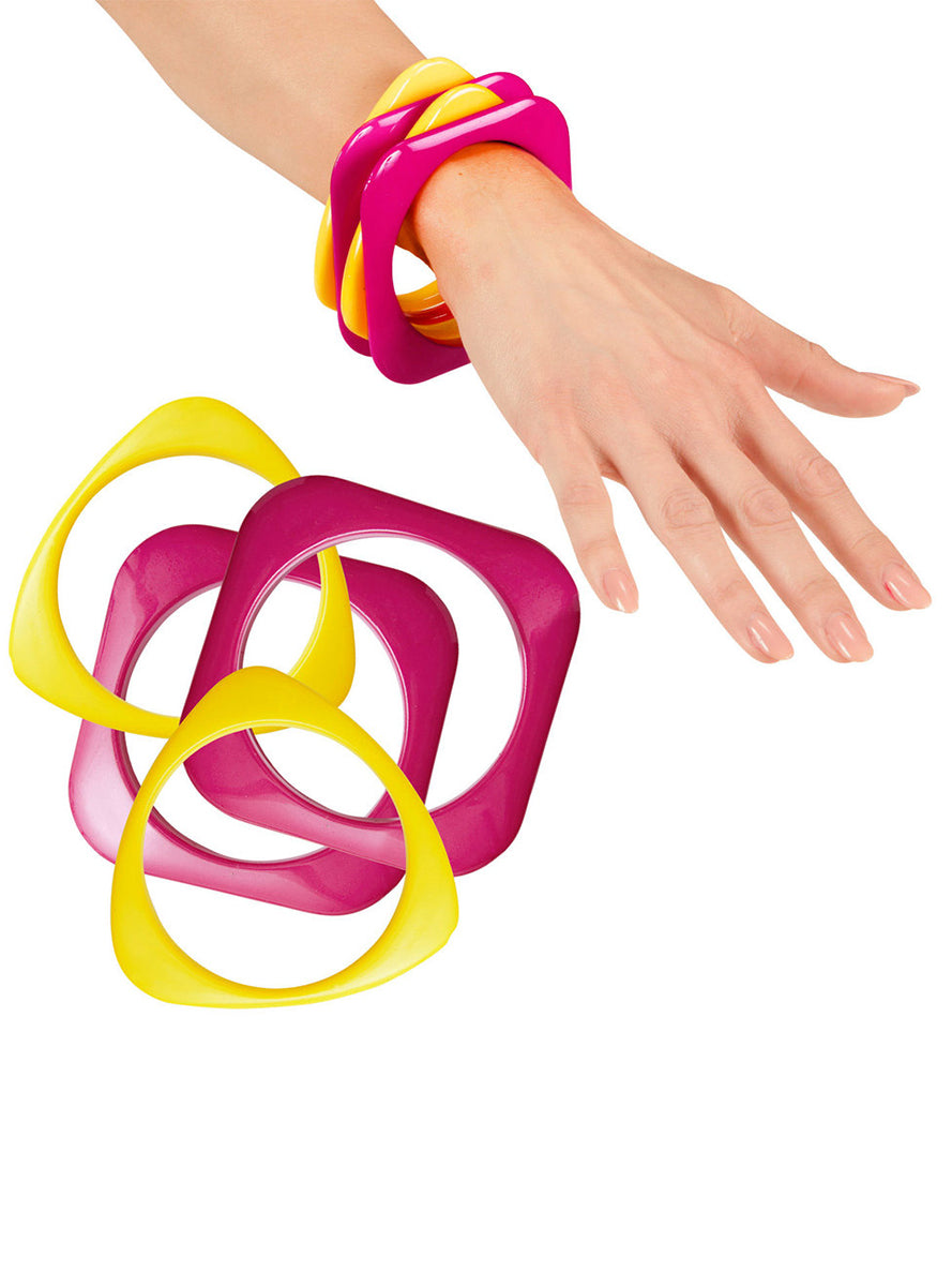 4 bracelet disco roses et jaunes femme | s, de 4 bracelets de couleurs roses , jaunes | J2F Shop